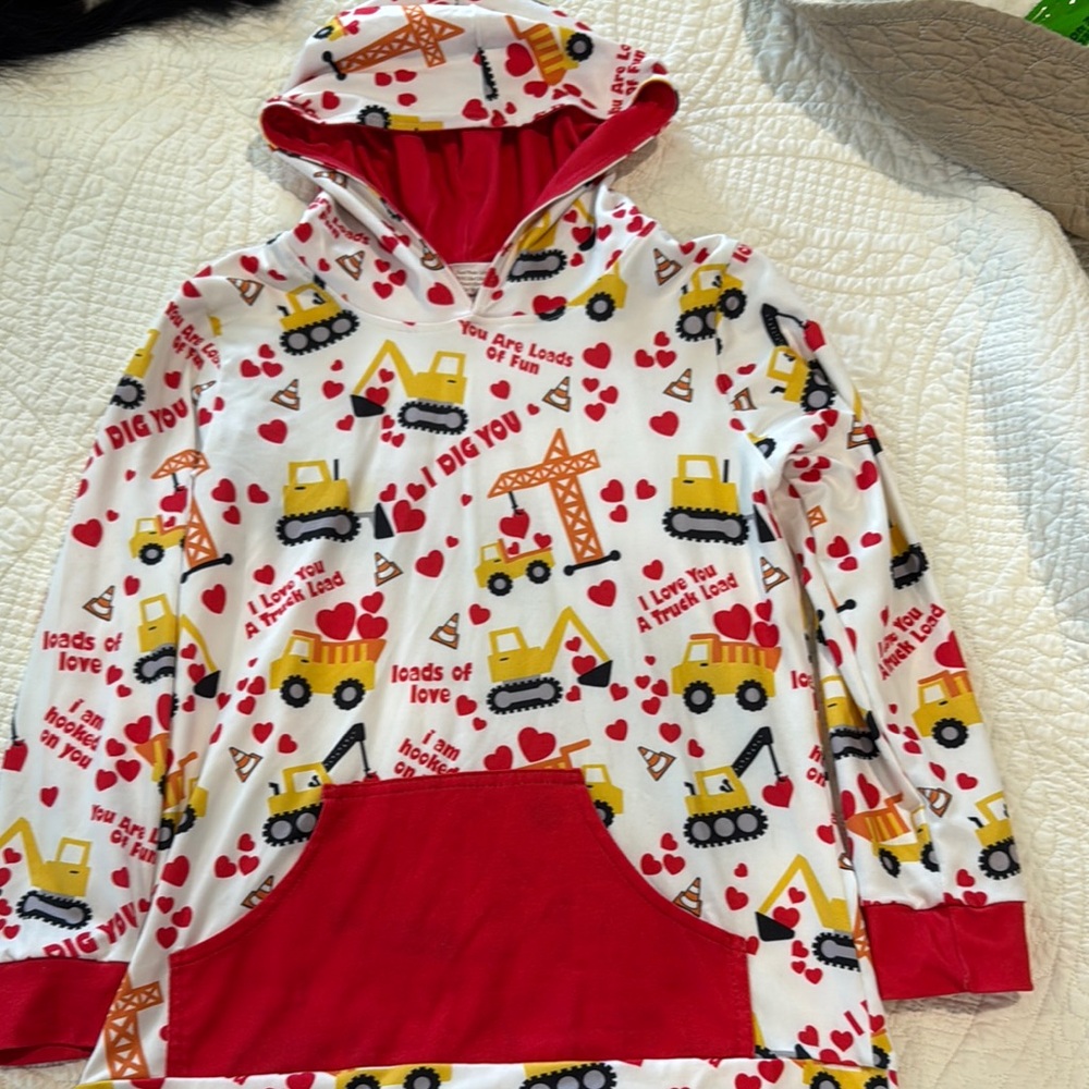 Kids Construction Print Hoodie - White and Red